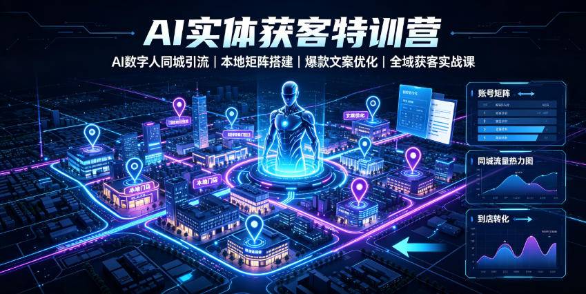 AI实体获客特训营|AI数字人同城引流、本地矩阵搭建、爆款文案优化全域获客实战课-极栈网络