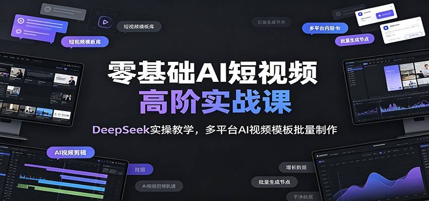 零基础AI短视频高阶实战课:DeepSeek实操教学,多平台AI视频模板批量制作-极栈网络