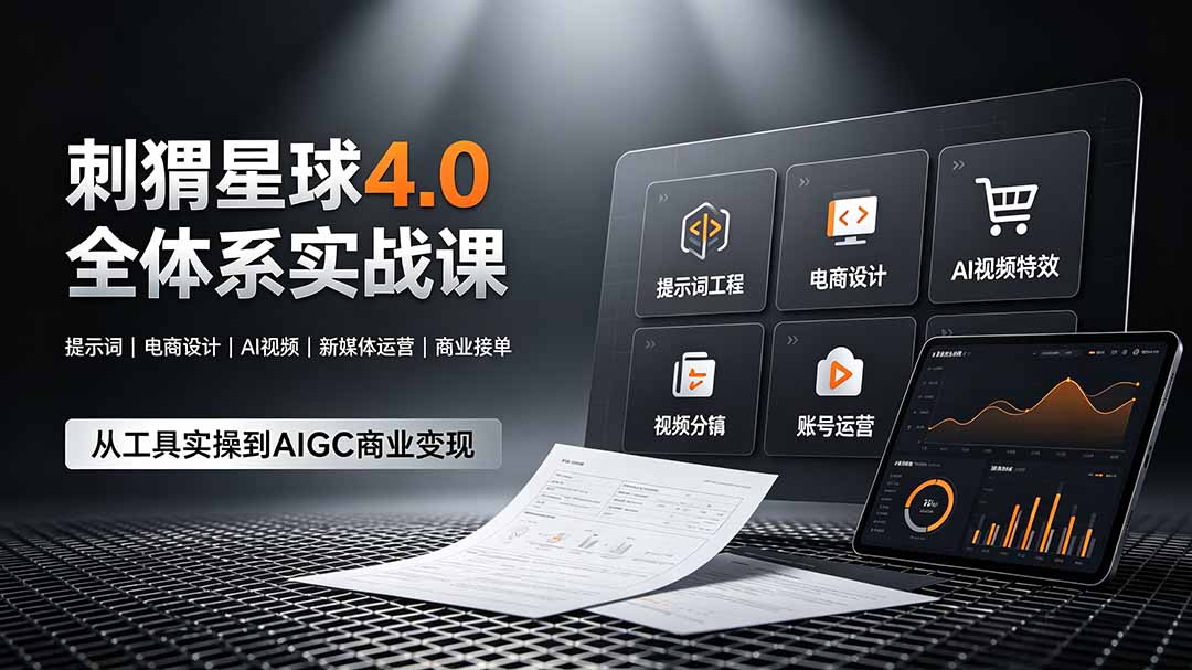 刺猬星球4.0全体系实战课，覆盖提示词工程、电商设计、AI视频特效与新媒体运营，一站式掌握AIGC商业核心技能-极栈网络