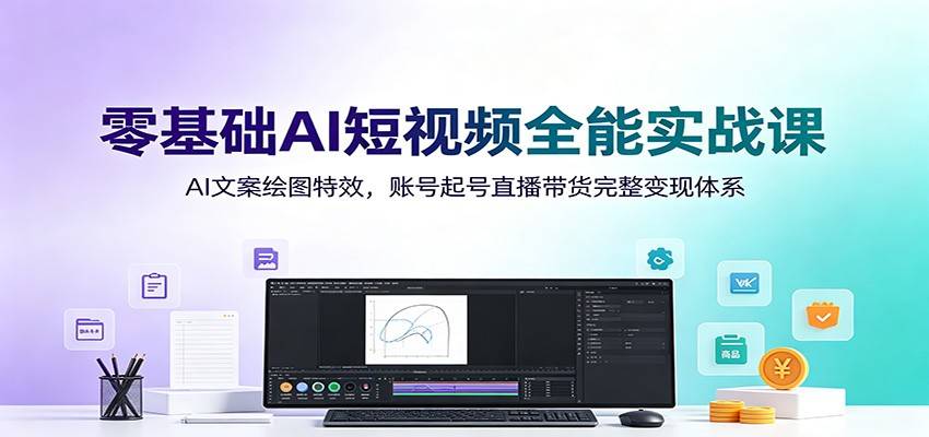 零基础AI短视频全能实战课：AI文案绘图特效，账号起号直播带货完整变现体系-极栈网络