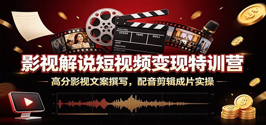 影视解说短视频变现特训营:高分影视文案撰写,配音剪辑成片实操-极栈网络
